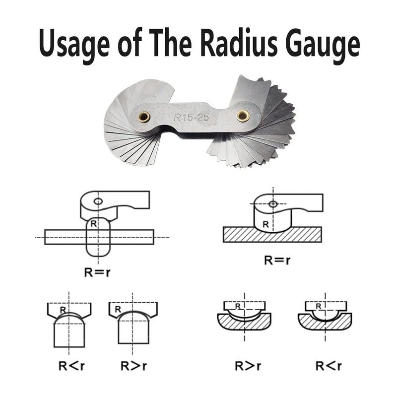 JENSWILL 6 Pack R0.3-1.5/ R1-6.5/ R7-14.5/ R15-25/ R25-50/ R52-100 Radius Gauge Set, Stainless Steel Radius Fillet Gage Portable Concave Convex Measuring Tool for Tool and Die Makers Check - Image 5
